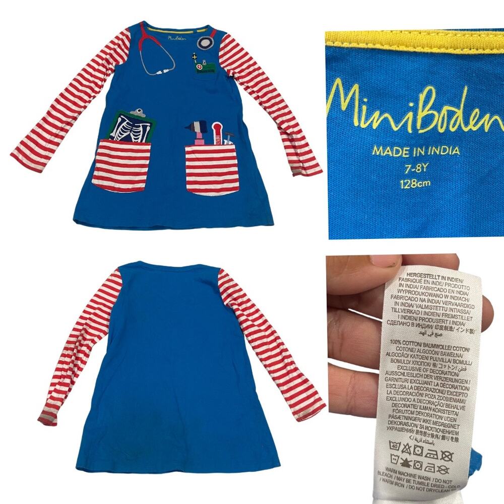 Mini Boden Doctor Applique Tuni Youth Girl Pocket Dress SZ 6/7 Kidscore Playful